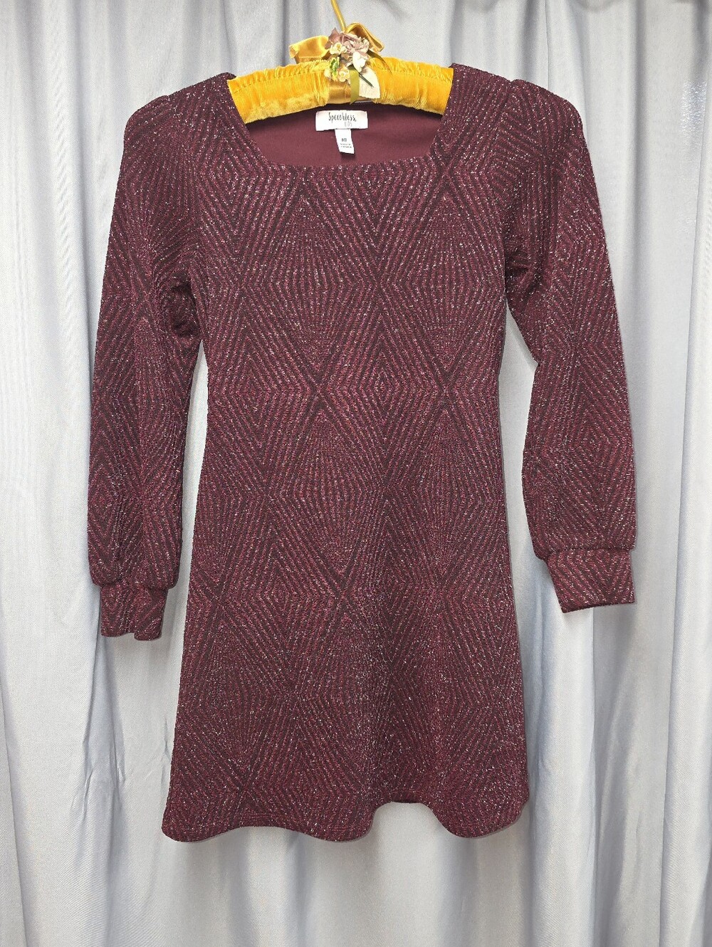 Girl's Speechless Burgundy Metallic Knit Dress